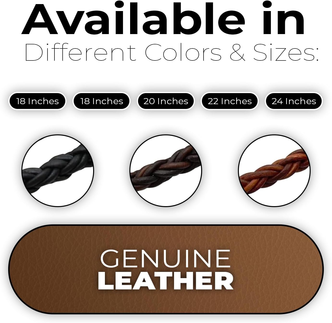 Handmade Leather Necklace - Black Matted Steel Chain for Men - Genuine Leather Necklace for Women - 16,18,20 inch or Custom - Image 4