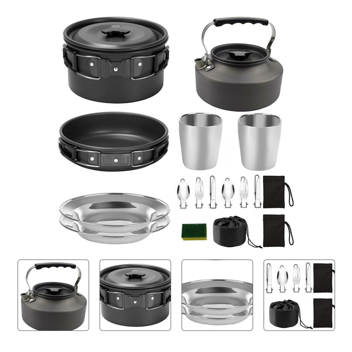 Ciieeo Ustensiles Cuisine de Camping Lot de 1, Alliage D'aluminium, Antiadhésifs, Noirs, pour Camping et Voyage