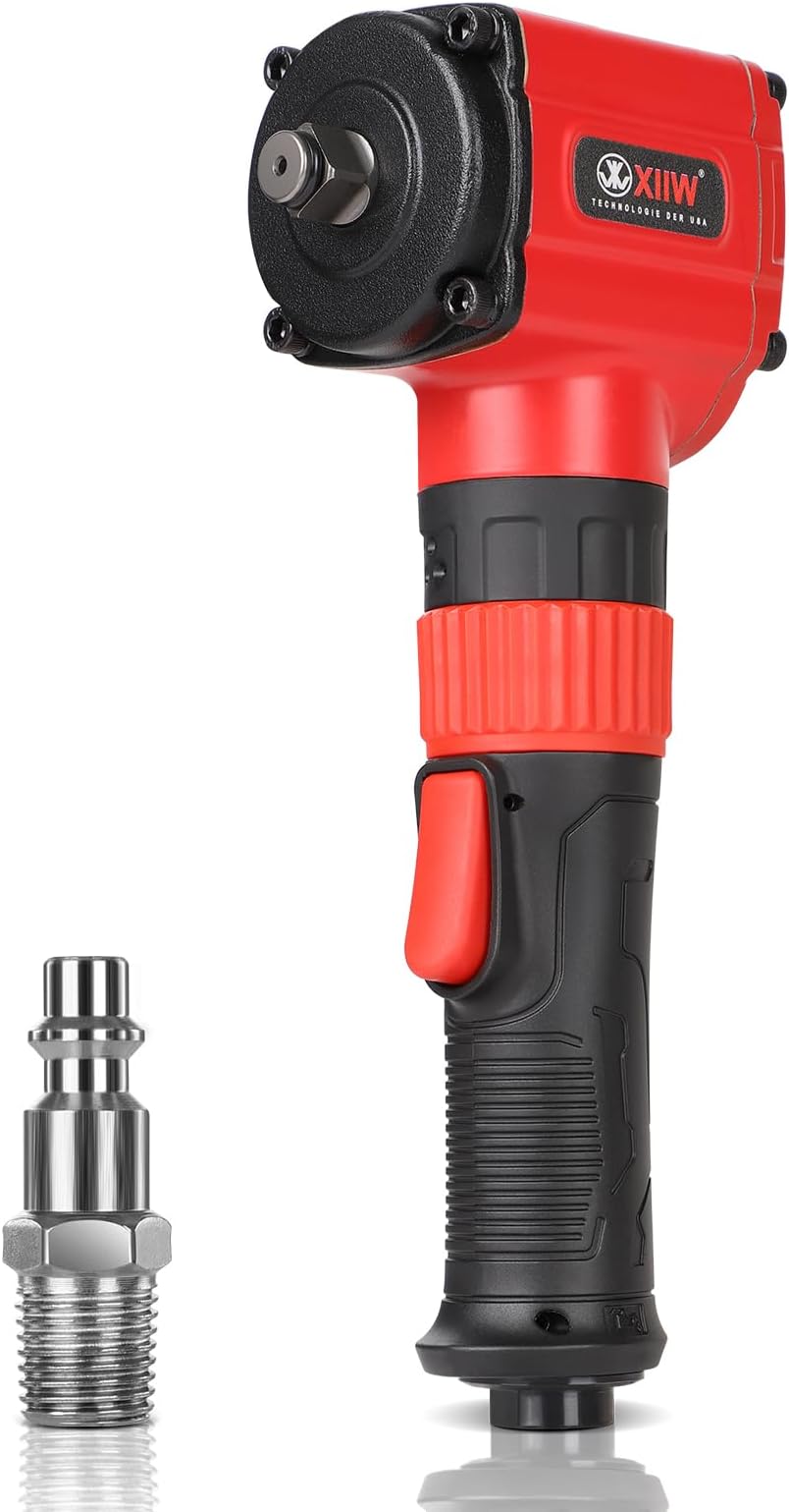 XIIW 1/2'' Angle Impact Wrench, Max Torque 910 ft-lbs, Compact Lightweight 3.63 lb Design, Heavy Duty 7500RPM 1/2 Mini Air Impact Gun Driver, Twin Hammer Pneumatic Tool