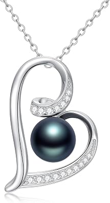 Sterling Silver Black Pearl Necklace for Her, s925 Silver Black Pearl Infinity Heart Necklace with Lab Created Diamond for Women Ladies Mothers Day Anniversary,18+2 inch