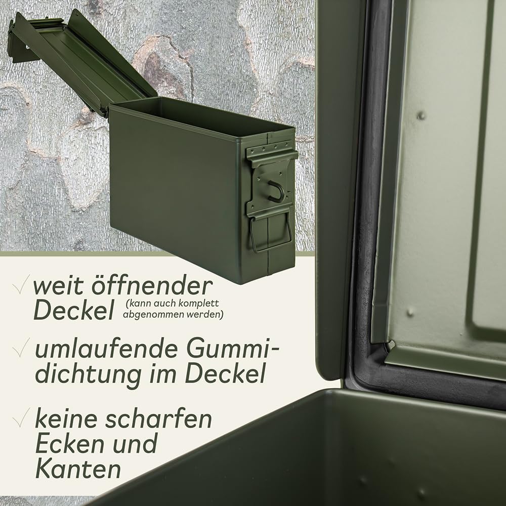 Trucky Ammo - Set di 2 scatole per munizioni, in metallo, con coperchio, 28 x 10 x 18 cm, colore: Verde militare