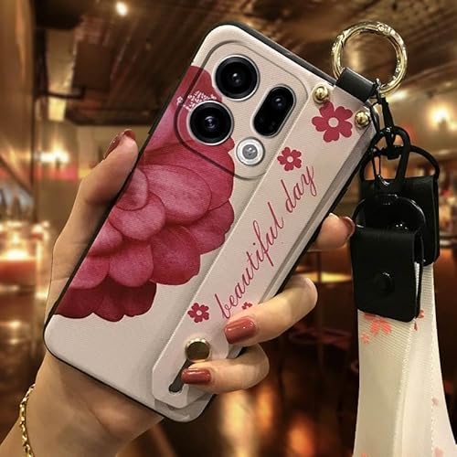 Phone Case Compatible with OPPO Find X9, Protective Lanyard Dirt-resistant Anti-dust Phone Holder Silicone Ring Flower Shockproo