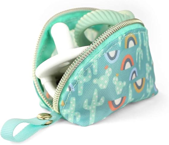 Itzy Ritzy Everything Storage Pouch Small Zipper Pouch Holds 2 Pacifiers Snap Handle Attaches to Diaper Bag, Stroller or Purse Holds Earbuds, Chargers, Change or Disposable Bags (Cactus)