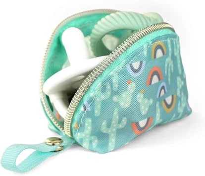 Itzy Ritzy Everything Storage Pouch Small Zipper Pouch Holds 2 Pacifiers Snap Handle Attaches to Diaper Bag, Stroller or Purse Holds Earbuds, Chargers, Change or Disposable Bags (Cactus)