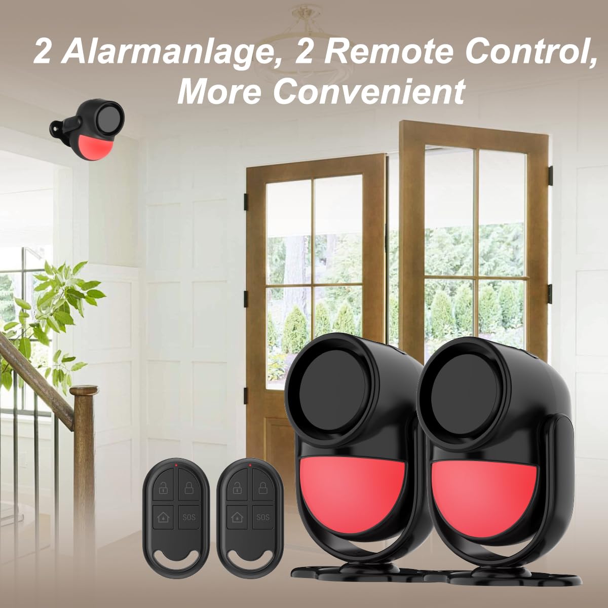 GLOOK Antifurto Allarme Casa Senza Fili con Telecomando, 125dB Sensore Movimento Allarme, Sirena Allarme Perimetrale, Garage, Auto, Porta, Ingresso, Esterno, Finestre, Camper (Set da 2 pezzi)