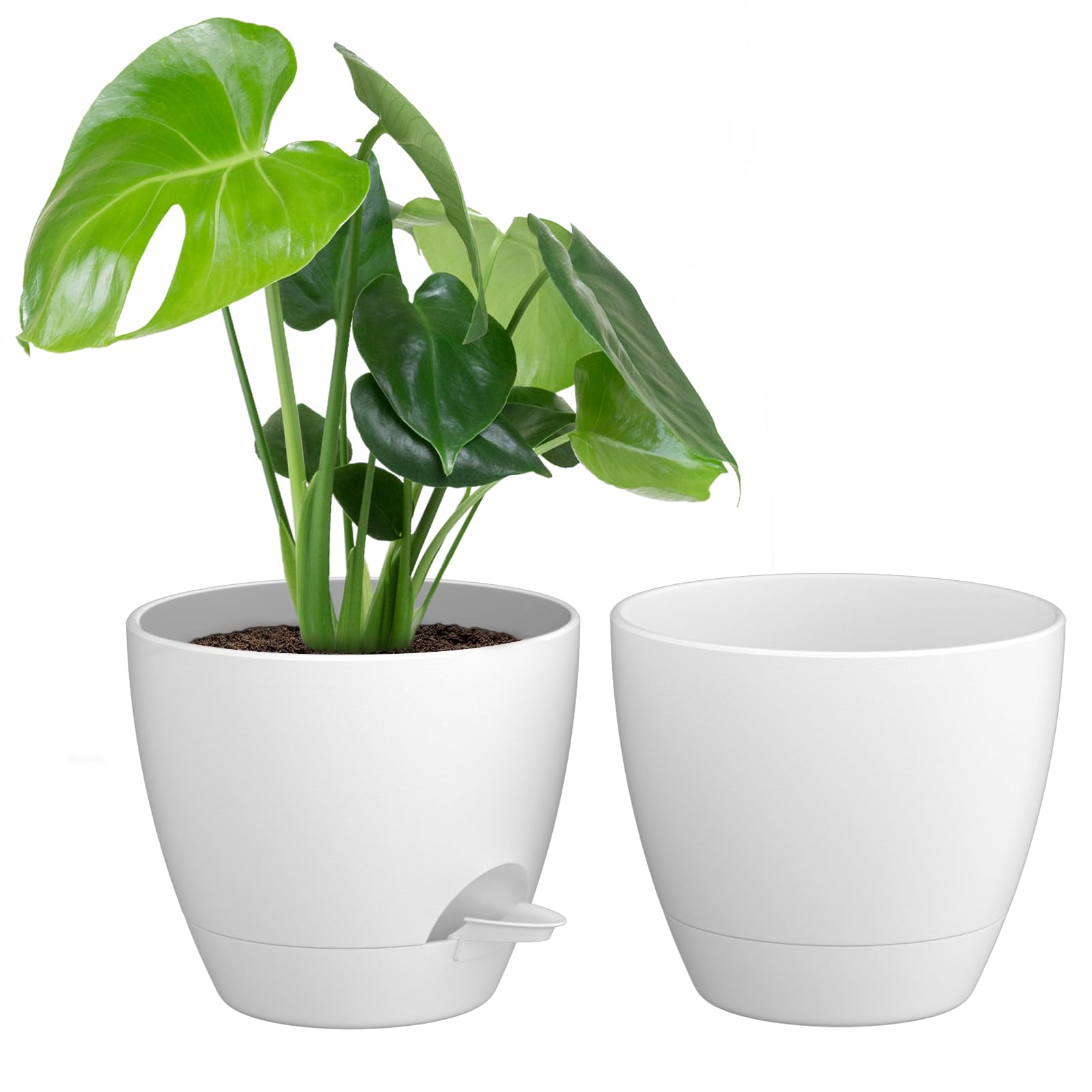 ZMTECH Plant Pots, 6.5'' Self Watering Plastic Planter with Drainage Hole and Saucer, Modern Decorative Flower Pot for Indoor Outdoor House Plants, Succulents, Flowers - White, 2 Pack — view 16