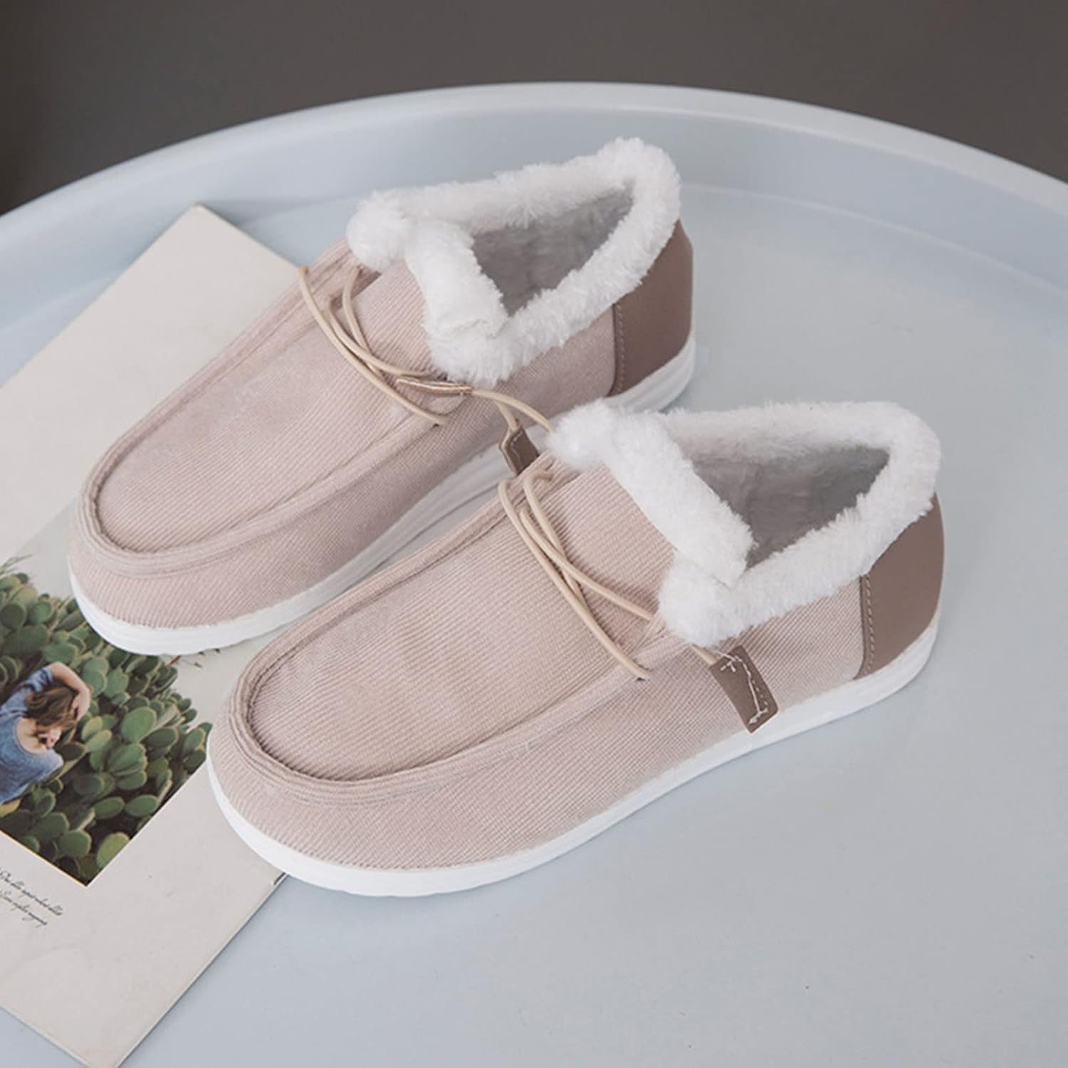 AngryMonkey Women's Winter Warm Wendy Shoes,Comfort Cotton Lined Ankle Lightweight Non-slip Moccasins Canvas Flat Snow Boots - Image 7