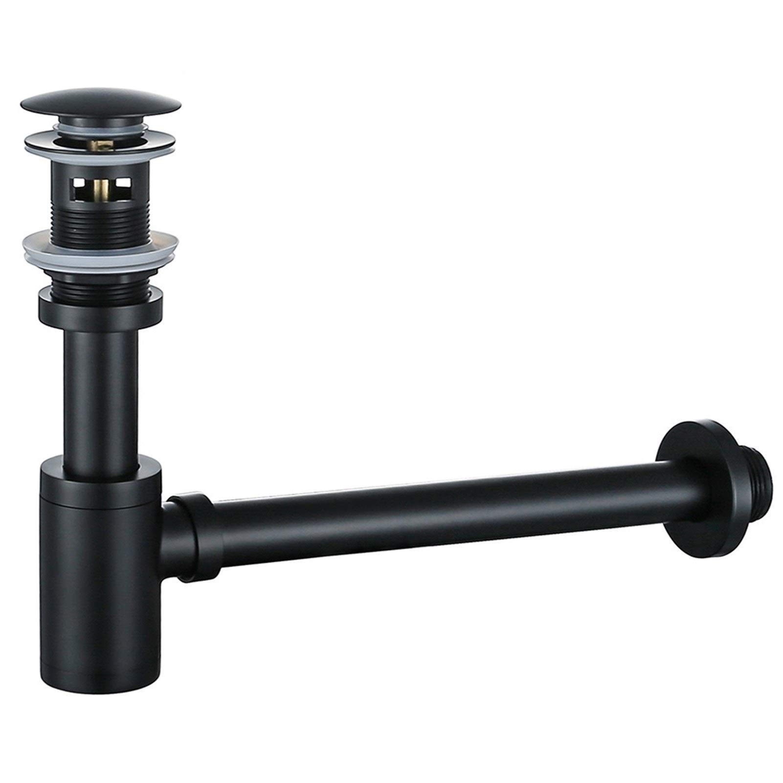 Desagüe emergente para Lavabo Trampa para Botellas de latón Negro Desagües de sifón para Lavabo de baño con Kit de Drenaje emergente Herrajes para desechos de Piedra (Color : Black, Size : W