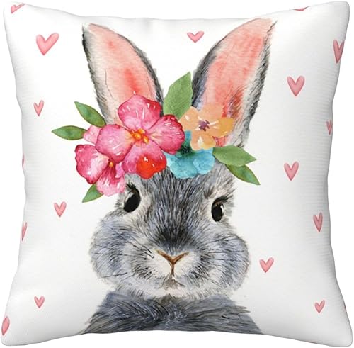 Aimeryup Throw Pillow Covers 20x20 Inch Rabbit wiyh Flower Decorative Pillow Covers Cushion Covers cojines decorativos para sala Pillow Cases Cute