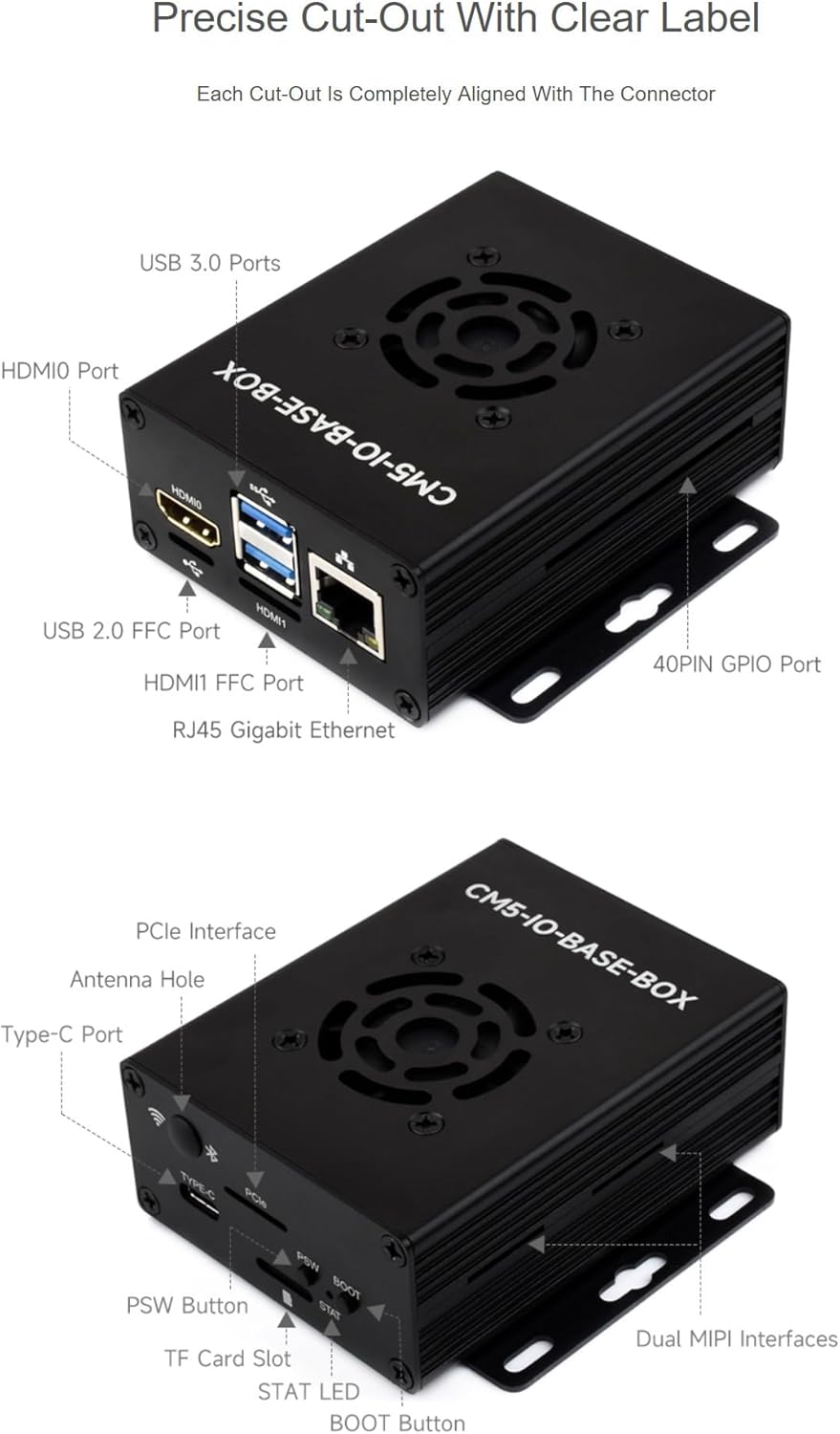 Mini Base Board (A) / Mini-Computer Designed for Raspberry Pi Compute Module 5 (NOT Included), with Cooling Fan @XYGStudy (CM5-IO-BASE-BOX-A)