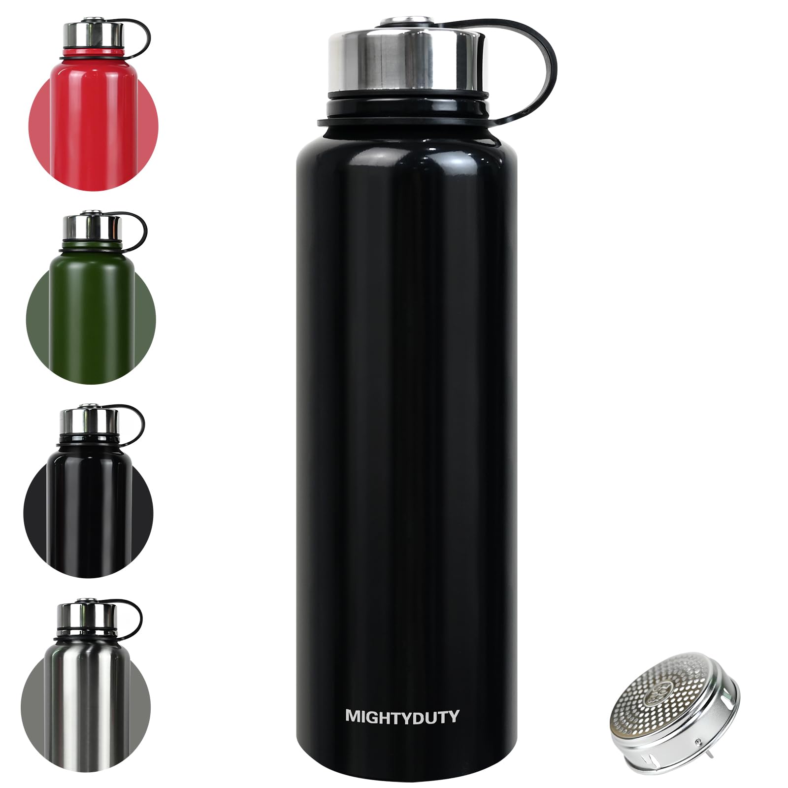 Thermos da 1,5 l, in acciaio inox, per 6-24 ore, caldo e rinfrescante, grande capacità, a prova di perdite, per caffè e tè, per attività all'aperto, sport, scuola, ufficio (nero)