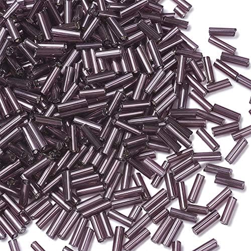 Pandahall 1250pcs/50g Silver Lined Glass Bugle Beads 6x1.8mm Clear Tube Loose Glass Seed Spacer Bead for Jewelry Making (FloralWhite)