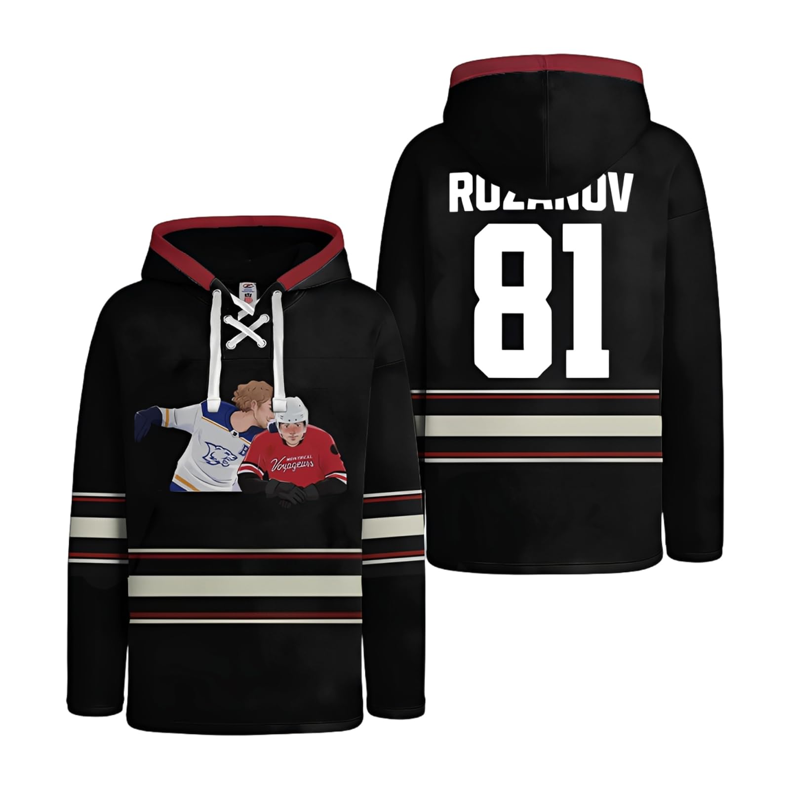 AFANYUH Unisex Heated Rivalry Merch Hockey Jersey Shirt Hoodies, Men Women Sweatshirt Ilya Rozanov 145 Jersey Long Sleeve Pullover Tops for Fans Red XXL