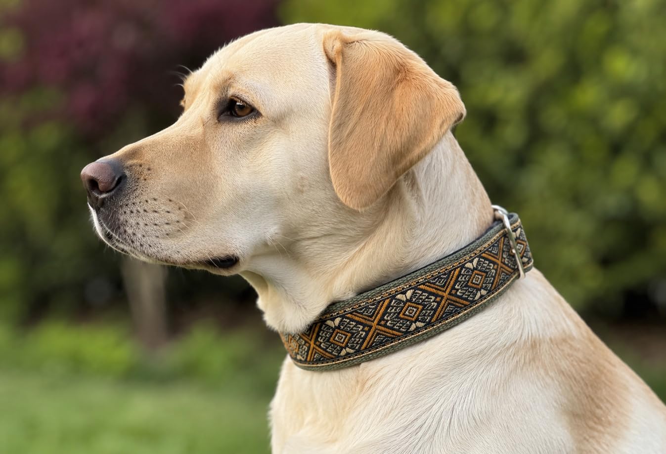Zugstopp Hundehalsband extra breit 4cm weich gepolstert verstellbar Boho Ethno Muster braun beige Gold bis 44cm Hals 50cm Kopfumfang Stahl