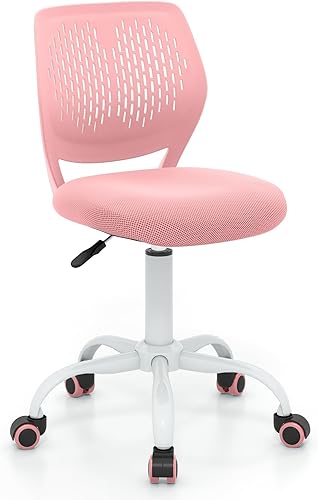 Miniatura 12 de Giantex Silla de escritorio para niños, silla ajustable para estudiar, silla de malla giratoria sin brazos para tareas estudiantiles, silla de