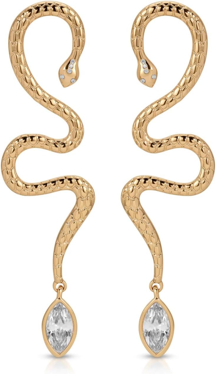 Ettika Snake Earrings. Serpentina Statement Earrings, Snake Stud Earrings For Women in 18K Gold Plated With Crystals. Gifts For Women