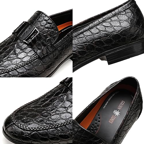 Image of Mens Leather Penny Loafers, Classic Crocodile Printed Business Dress Shoes with Metal Buckle Slip on Penny Shoes for Mens