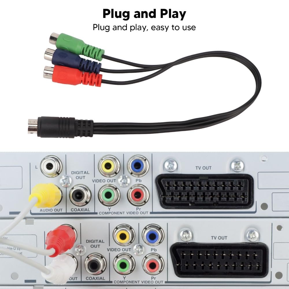 11.8in MINI DIN 9 Pin Male to 3RCA Female Cable Plug and Play Universal RGB Video Adapter Cable RGB Connection