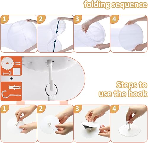 Zanzariera Letto,0.6*2.5*10.5m Baldacchino per letto Bimbi/matrimoniale/Singolo con Kit completo sospensione,Baldacchino per letto matrimoniale rotondo,Zanzariera campeggio Universale Cupola-Bianco - 6