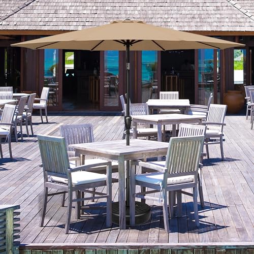 InfiniPower 9FT Outdoor Patio Umbrella with 8 Ribs, Table Umbrellas with Push Button Tilt/Crank, UV Protection Waterproof for Garden Deck Backyard Pool, Tan