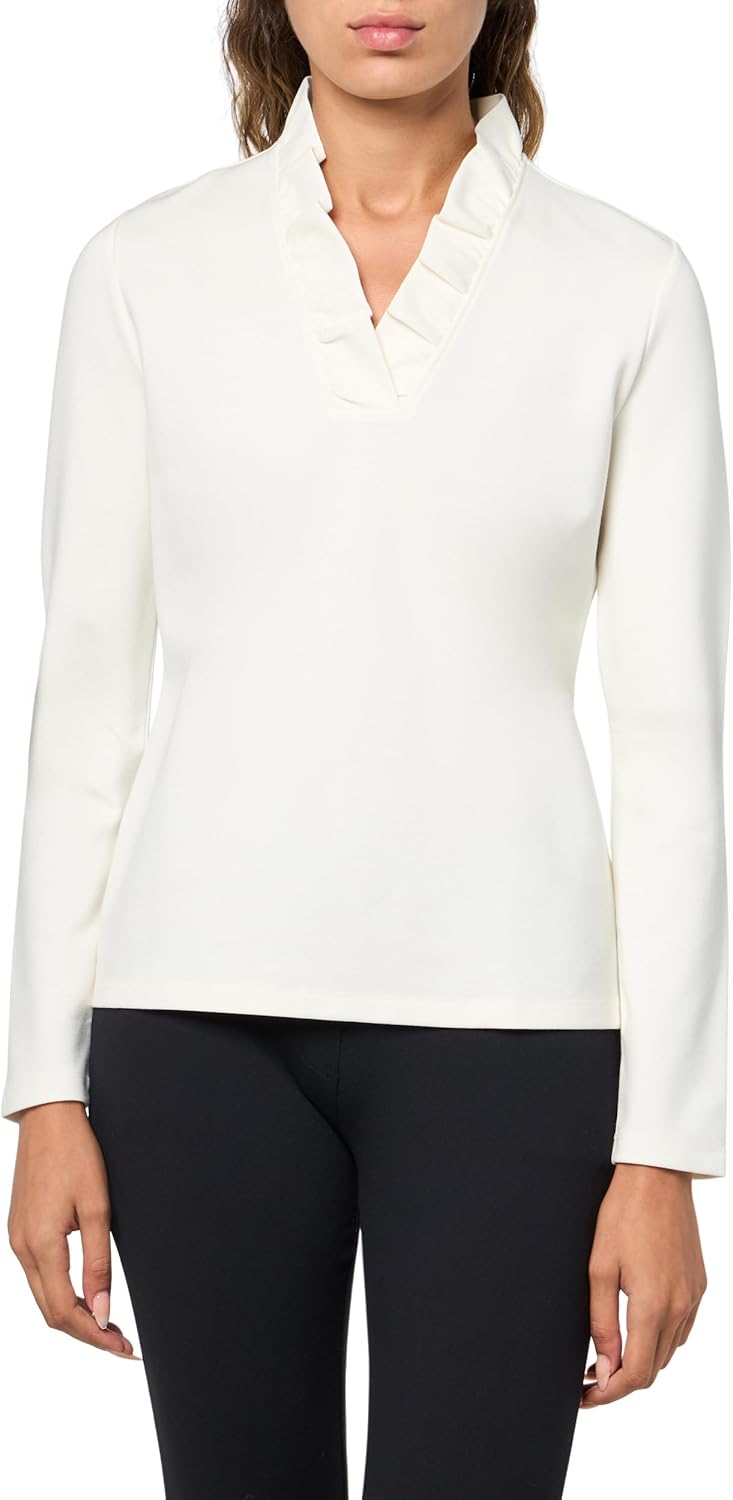Brooks Brothers Women's Solid Ruffle V-Neck Long Sleeve Ponte Knit Top