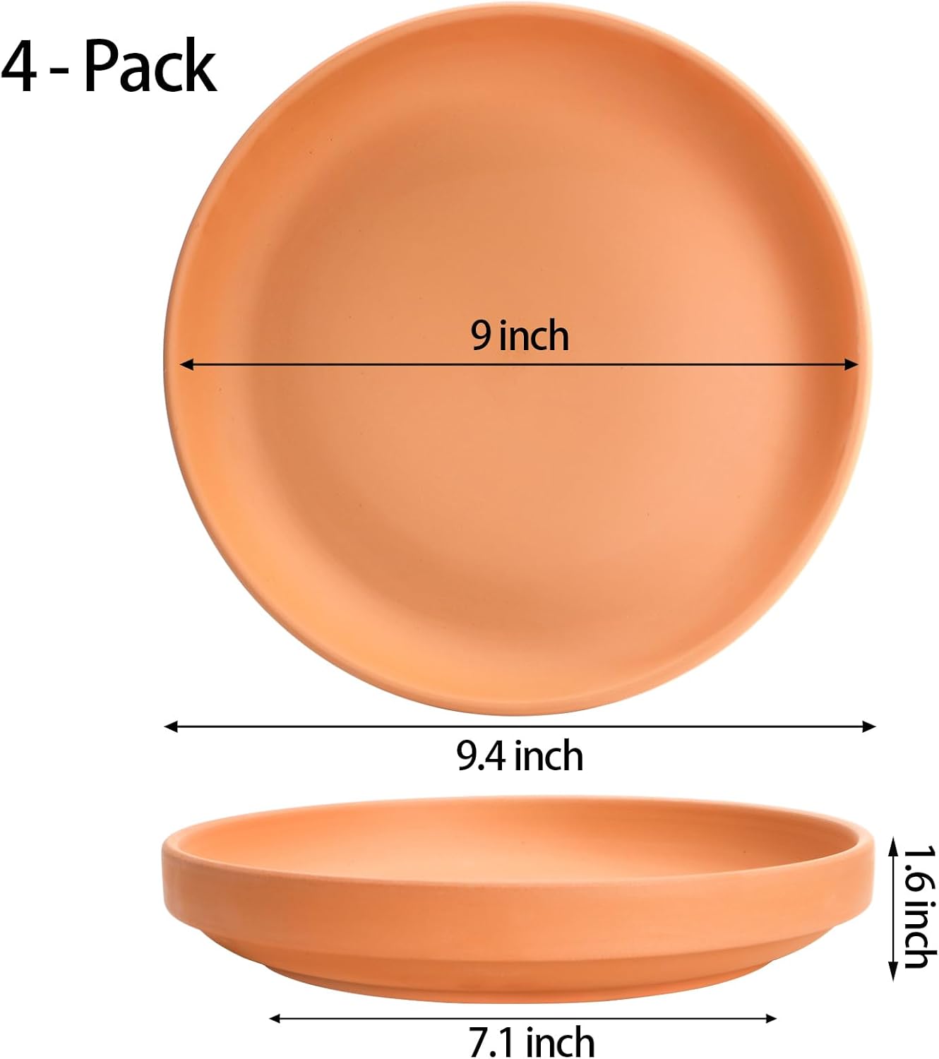 Suwimut 4 Pack Terracotta Plant Saucer Pots Tray, 9 Inch Large Round Planter Saucers for 8 Inch 8.5 Inch 9 Inch Flower Pot with Drainage Hole, Clay Drip Tray for Indoor & Outdoor Plants