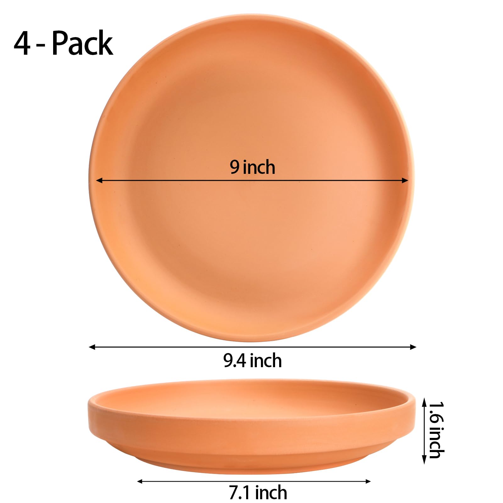 Terracotta Plant Saucers - 4 Pack, 9 Inch -2