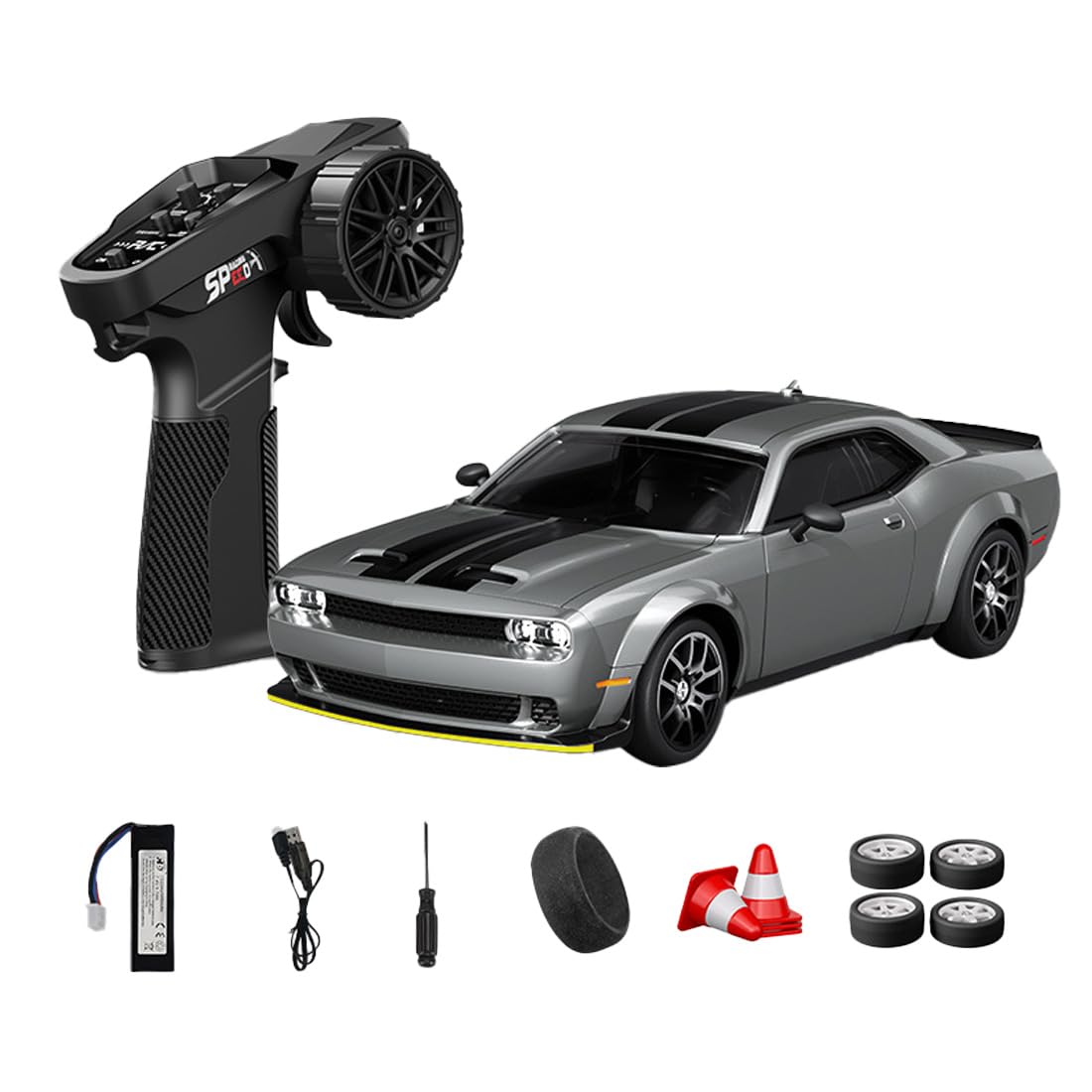 NULA 1:24 RC Drift Car, D24 RTR Full Proportional 4WD High Speed Remote Control Car with Gyro, Dual Drift Racing Tires, LED Light Effects for Adults- (Q2 Liquid Silver / D24-02)