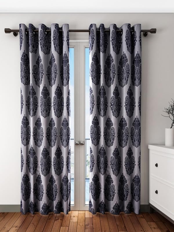 GROUPON FASHION Heavy Polyester Noise Reducing Curtains, 7.5 Feet Window Curtain, Set of 8 Solid Curtains for Kitchen, Bedroom, Curtains with Eyelet Rings, Light Filtering, Color Grey
