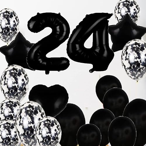 Miniatura 5 de Decoraciones de cumpleaños número 24, suministros de fiesta, globos negros del número 24, globos de aluminio de Mylar de 24 para decoración de
