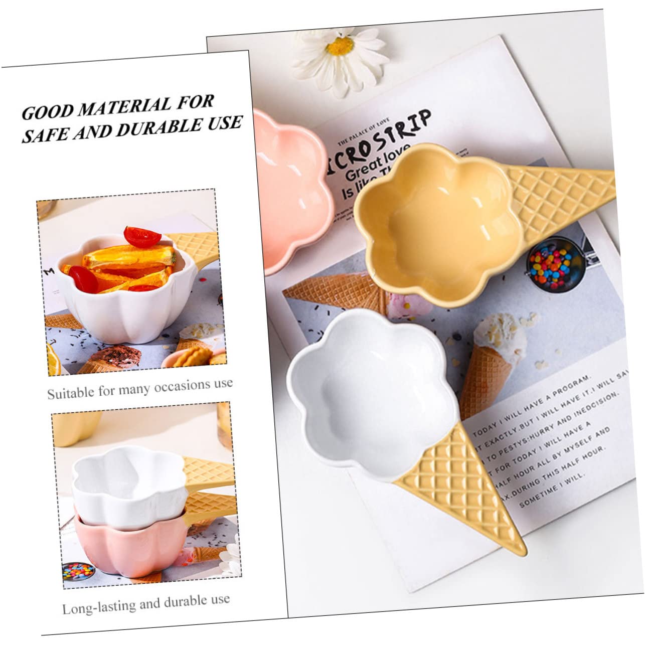 Didiseaon Eisbecher aus Keramik dessertschalen Keramikschale Eistüten Beerenkorb dessertbecher Vorspeisen serviert auf dem Teller Eisbecher für den