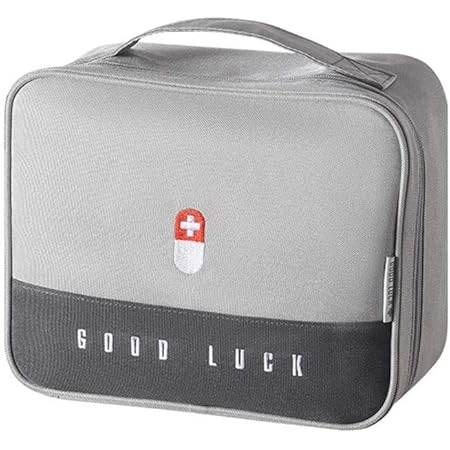 First Aid Kit Bag Empty Travel Medication Pouch Big Zippered Oxford Medical Survival Kit Carrier Handy Medicine Pills Drugs Package Organizer with 5 Pocket+1 Main Holder-9.8x7.9x5.3Inch (Gray-L)