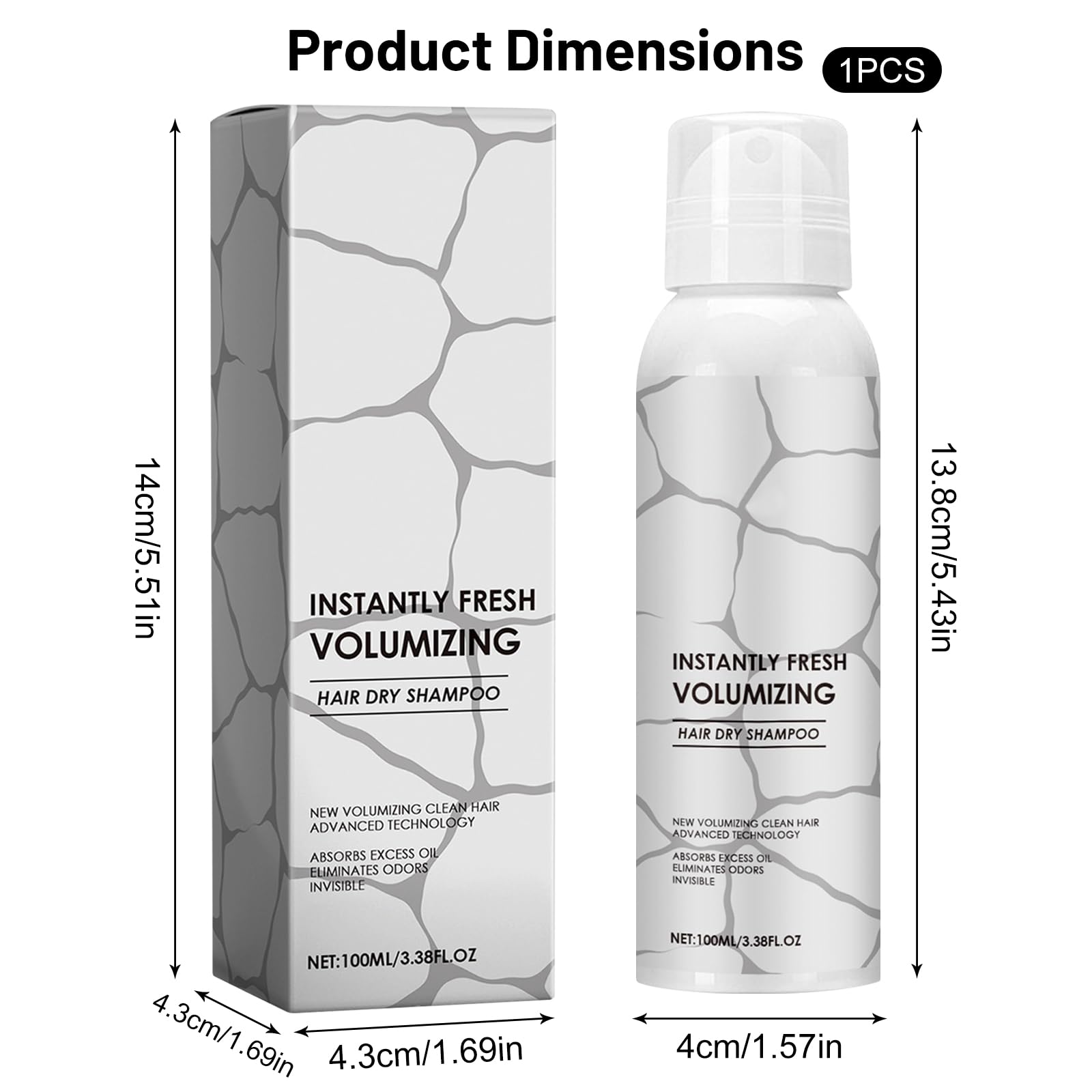Champú en Seco Spray 100ml, Dry Shampoo sin Residuos Blancos, Frescura y Volumen Inmediato, Limpieza sin Lavado, para Cabello Graso, Oscuro y Claro, Formato Viaje