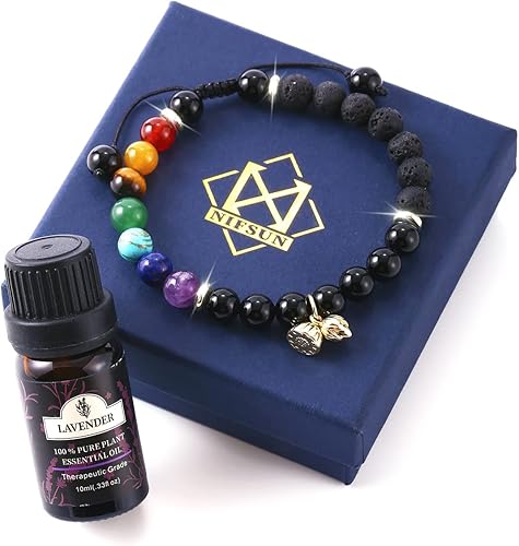 Miniatura 18 de 7 Chakra Bracelet Real Crystal Stone Beads Essential Oil Set Yoga Meditation Protection Lava Rock Jewelry Gifts for Women Men Pulsera de loto