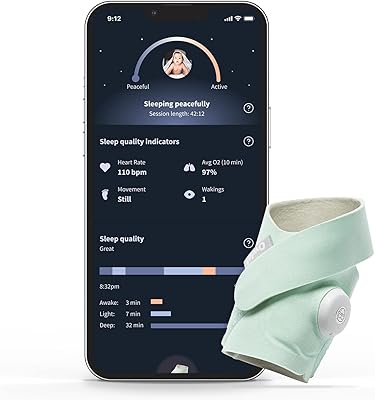 Owlet Dream Sock - Smart Baby Monitor View Heart Rate and Average Oxygen O2 as Sleep Quality Indicators. Wakings, Movement, and Sleep State. Digital Sleep Coach - Mint (Renewed)