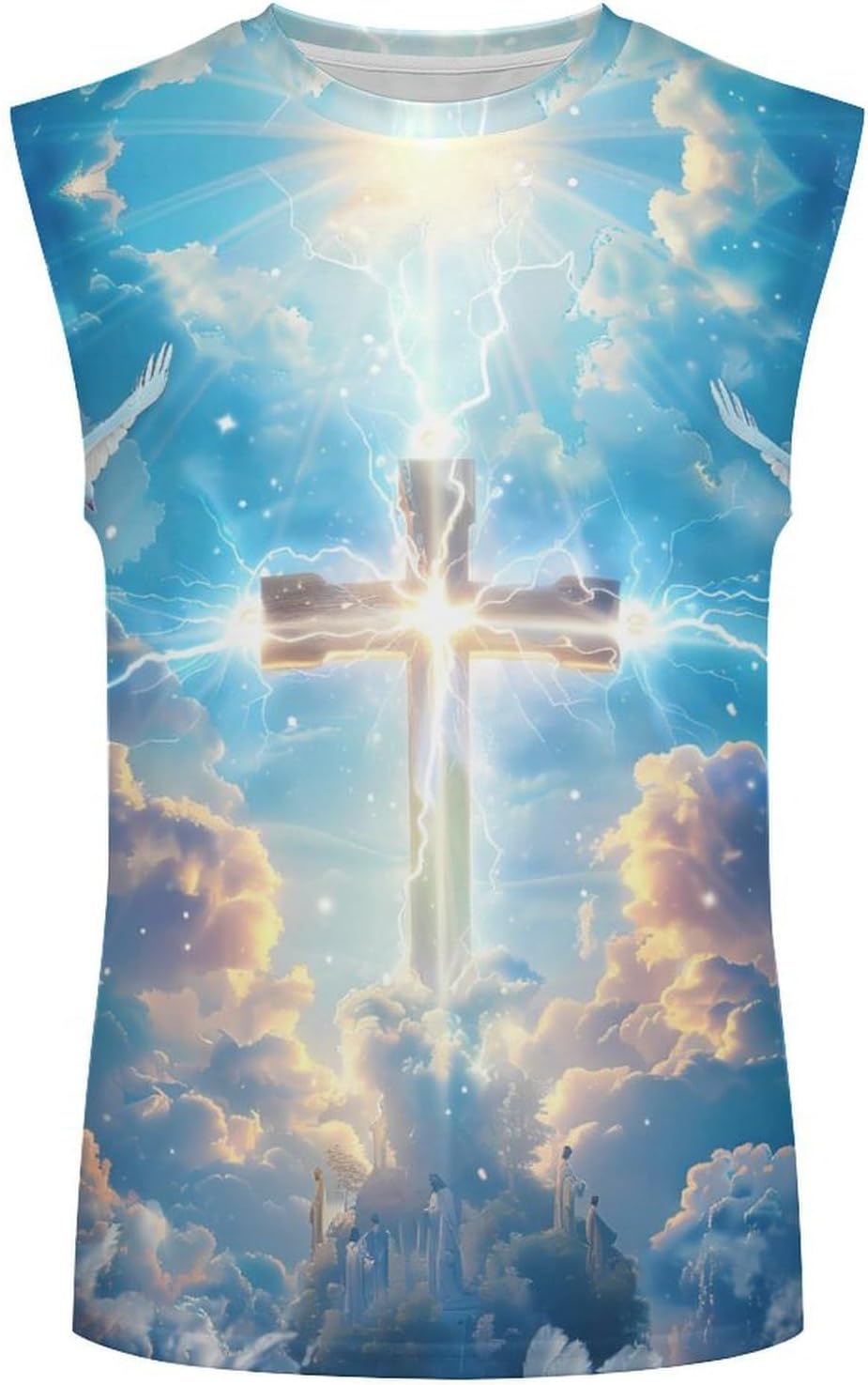 Divine Cross with Doves Men Summer Sleeveless Crew Neck Top 5XL
