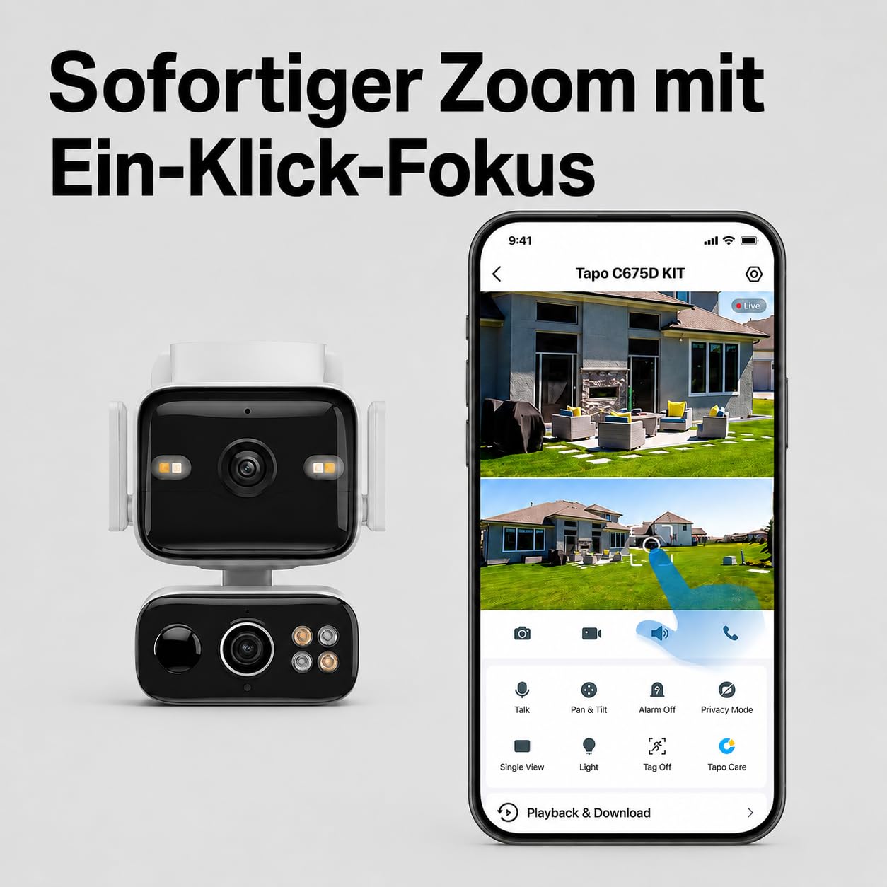 Tapo C675D KIT 4K Solar-Überwachungskamera Außen mit Akku, 169° Ultraweitwinkel & 6mm Teleobjektiv, Dualband-WLAN, KI-Erkennung, lokaler Speicher per microSD oder H500 Hub, 2026 Flaggschiff-Modell