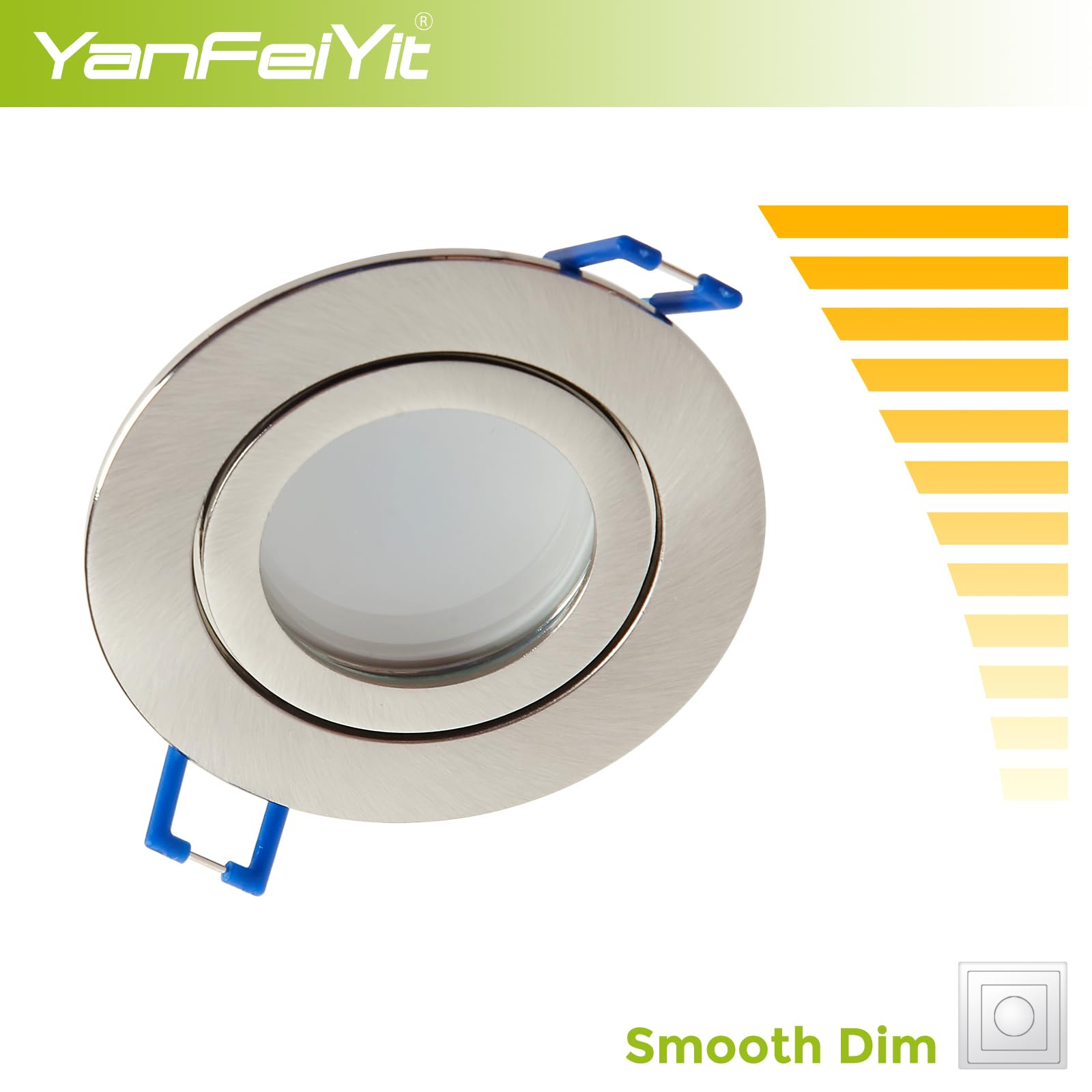 LED Einbaustrahler Edelstahl-gebürstet 5W warmweiß flach 230V – Einbauleuchte IP44 auch für Bad, Außenbereich – Bohrloch Ø65mm Badezimmer Decken-Spot Badeinbaustrahler (5er Set - Warmweiß)