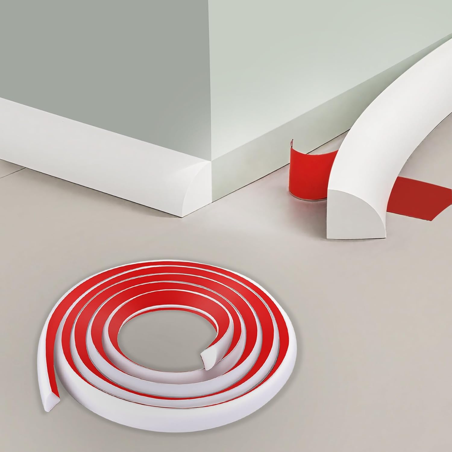 Flexible Quarter Round Molding, 158 Inch Peel and Stick Silicone Rubber Quarter Round Trim Molding, Self-Adhesive Bendable Molding Trim for Wall Edge Corner, Staircase Cabinet Edge, White