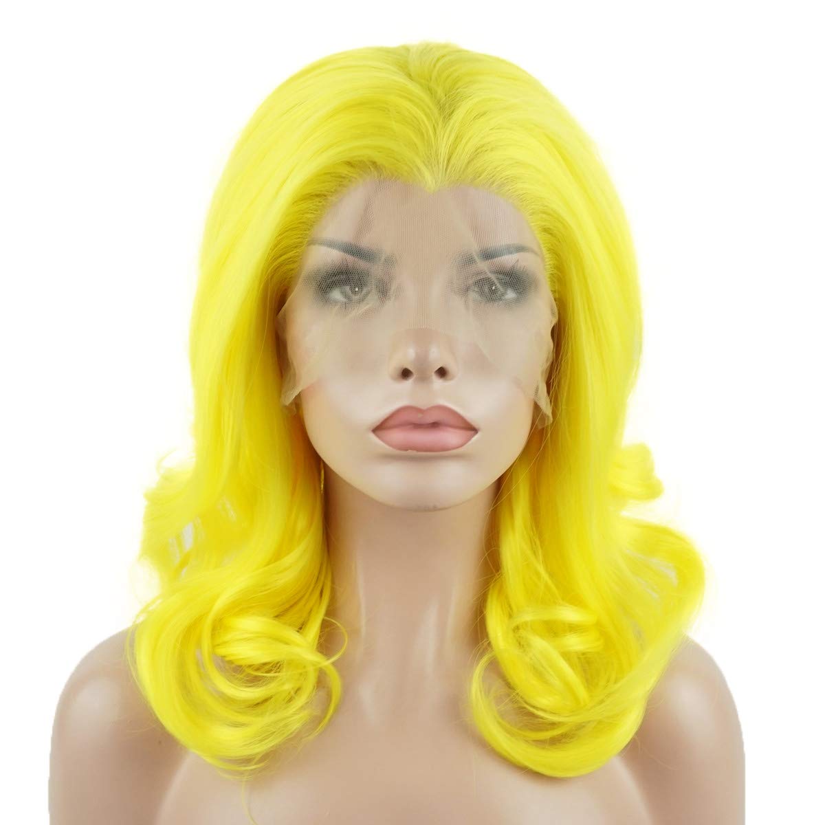 Lushy Hair Synthetic Lace Front Wig Wavy Shoulder Length 16inch Golden Heavy Density Realistic Wig