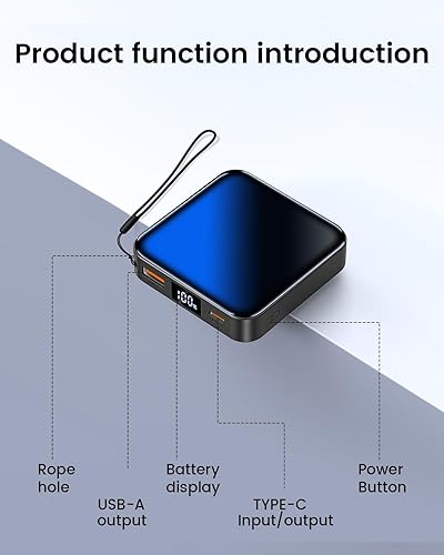 Miniatura 6 de El banco de energía pequeño de 10000 mAh más pequeño, cargador portátil de carga rápida, entradasalida USB C con pantalla LED inteligente, con banco