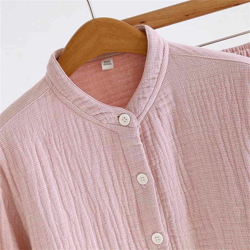 Shanghai Story Gauze Pajamas Set Cotton Solid Long Sleeve Sleepwear Stand Collar Button Down Loungewear Pants Pjs4
