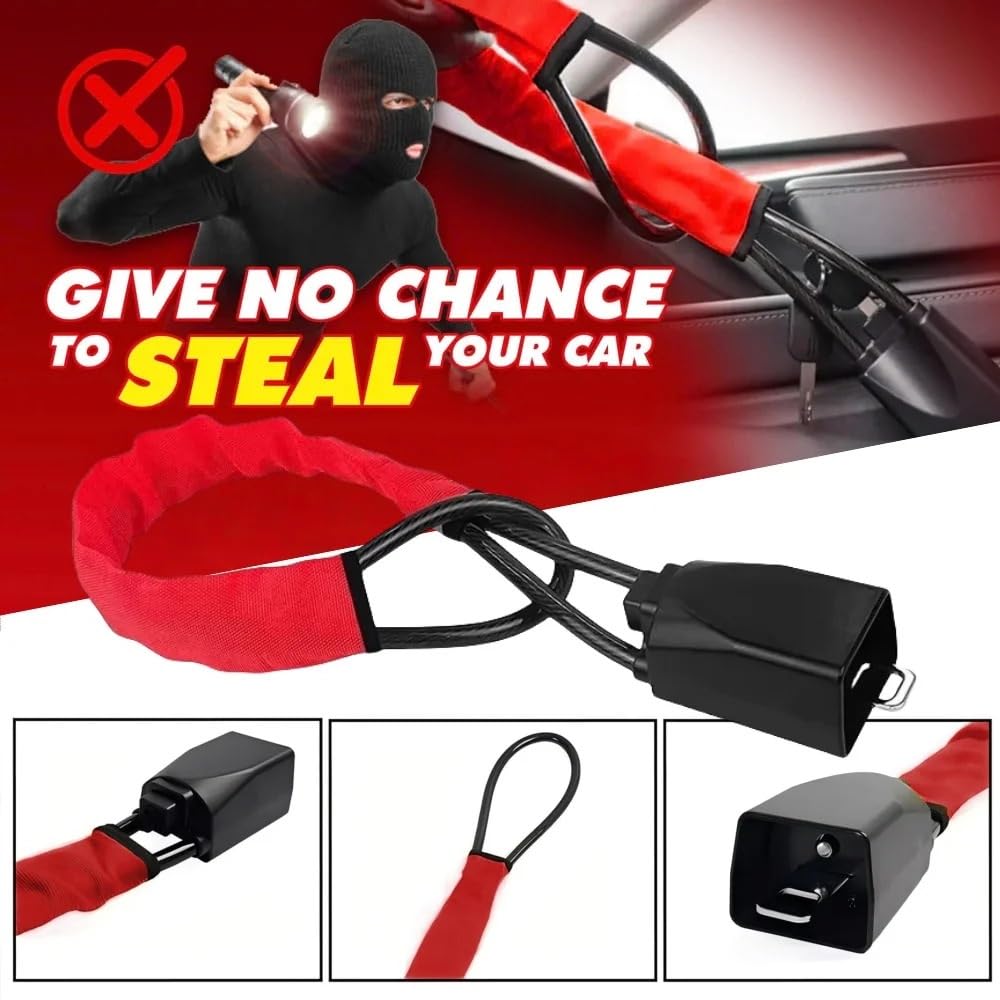 Cierre del cinturón de Seguridad del Volante con, Hebillas for cinturón de Seguridad con Bloqueo del Volante Coche, 3 Llaves, camión, SUV, Furgoneta, RV, Multicolor(Red)