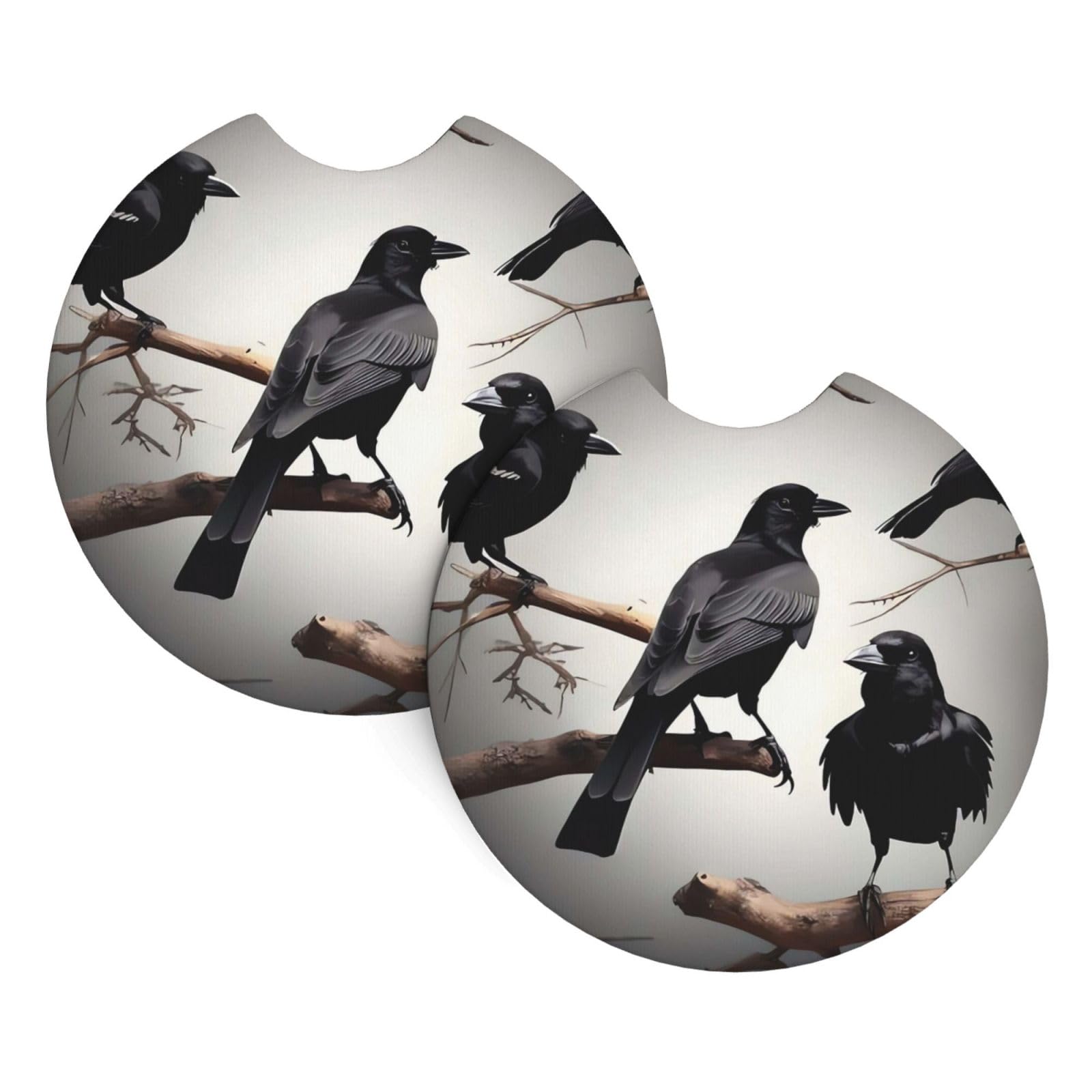 2 Pack Car Coaster for Cup Holders Black Crow Birds on a Branch Car Cup Coaster 2.7" Neoprene Non-Slip Automotive Cup Mat Universal Auto Car Interior Accessories for Women Men Cup Pad