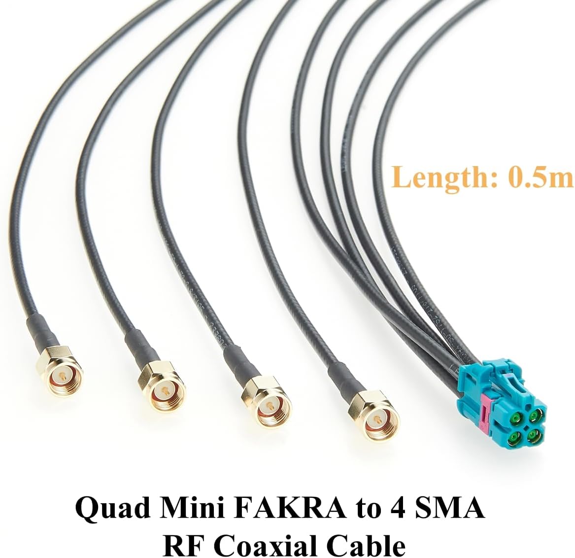 TE Mate-AX 1-2298721-9 4 in 1 Mini Fakra Z Female to 4 SMA Male Vehicle Coaxial Extension Cable 50 Ohm DACAR 462 Automobile Test Harness for ADAS, Infotainment, Navigation(0.5M/1.64FT)