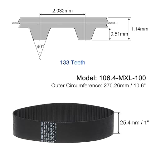Miniatura 40 de uxcell 110-MXL-100 correa dentada 138 dientes correa dentada de lazo cerrado 11" longitud x 1" correa de ancho
