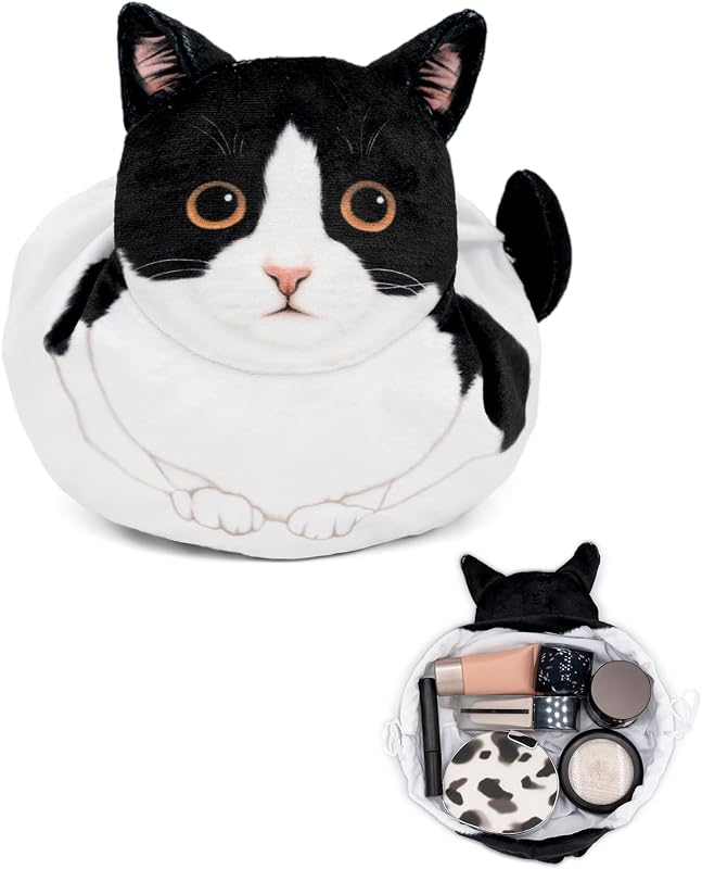 Necessaire de maquiagem com cordão GKIOYRO, estampa de gato tuxedo, CATBAG-011