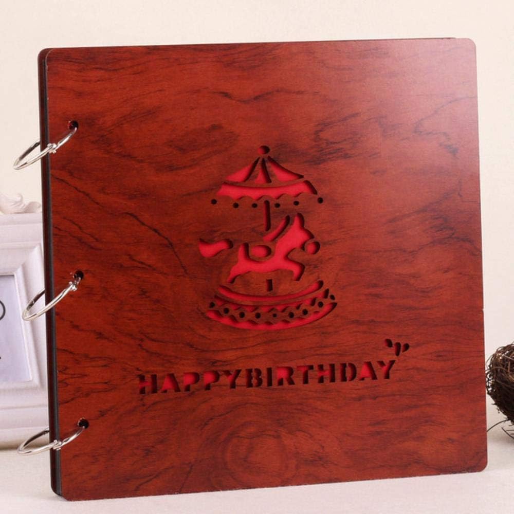 Photo Album Scrapbook Vintage Red Wooden Album Loose-Leaf Self-Adhesive Photo Albums Scrapbook Diy Handmade Wedding Birthday Gifts Baby Growth Album,Chocolate Joys (Color : Black)