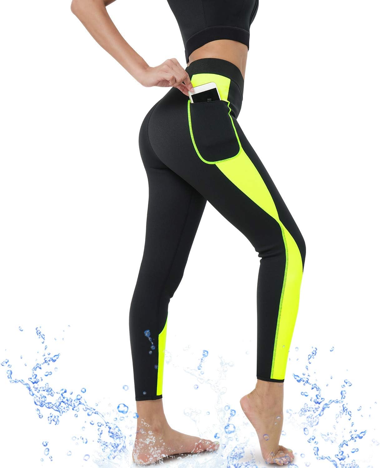 CtriLady Neoprene Wetsuit Long Pants Diving Suit Snorkeling Surfing Swimming Canoeing Leggings for Women (Black-Yellow, X-Large)