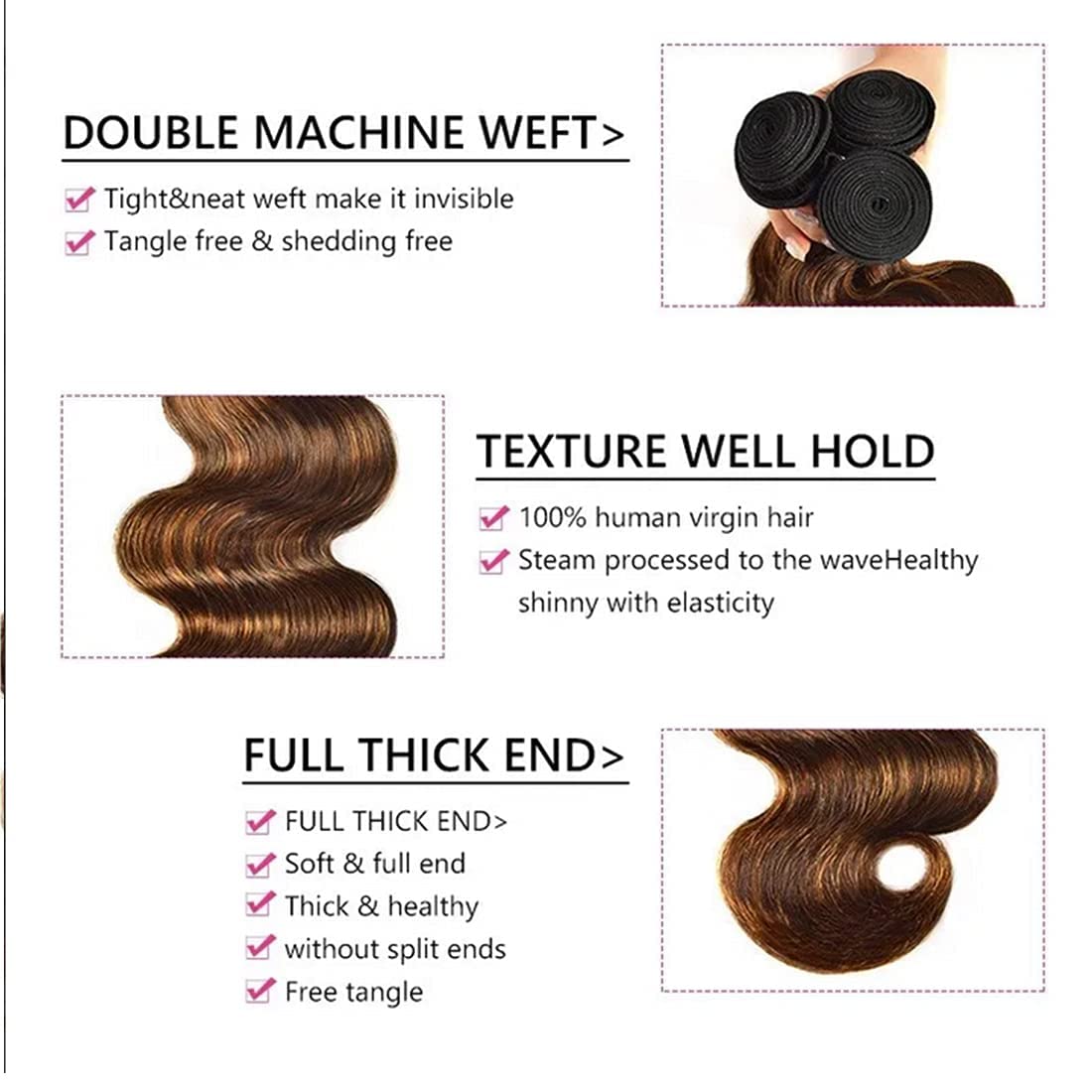 Beauty Forever #FB30 Color Brazilian Body Wave Hair Weave, 12Inch One Bundle Highlight Ombre Color Unprocessed Virgin Remy Human Hair Extension